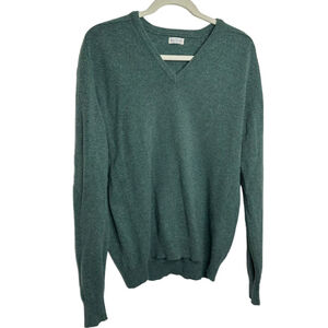 Vintage Mens 100% Lambs Wool Green‎ Pull-Over V-Neck Sweater Size 46 Preppy